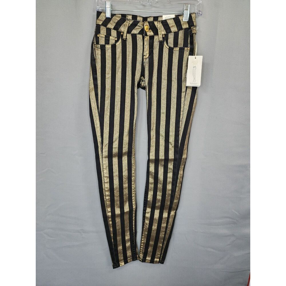 Mango Black and Gold Striped Skinny Pants